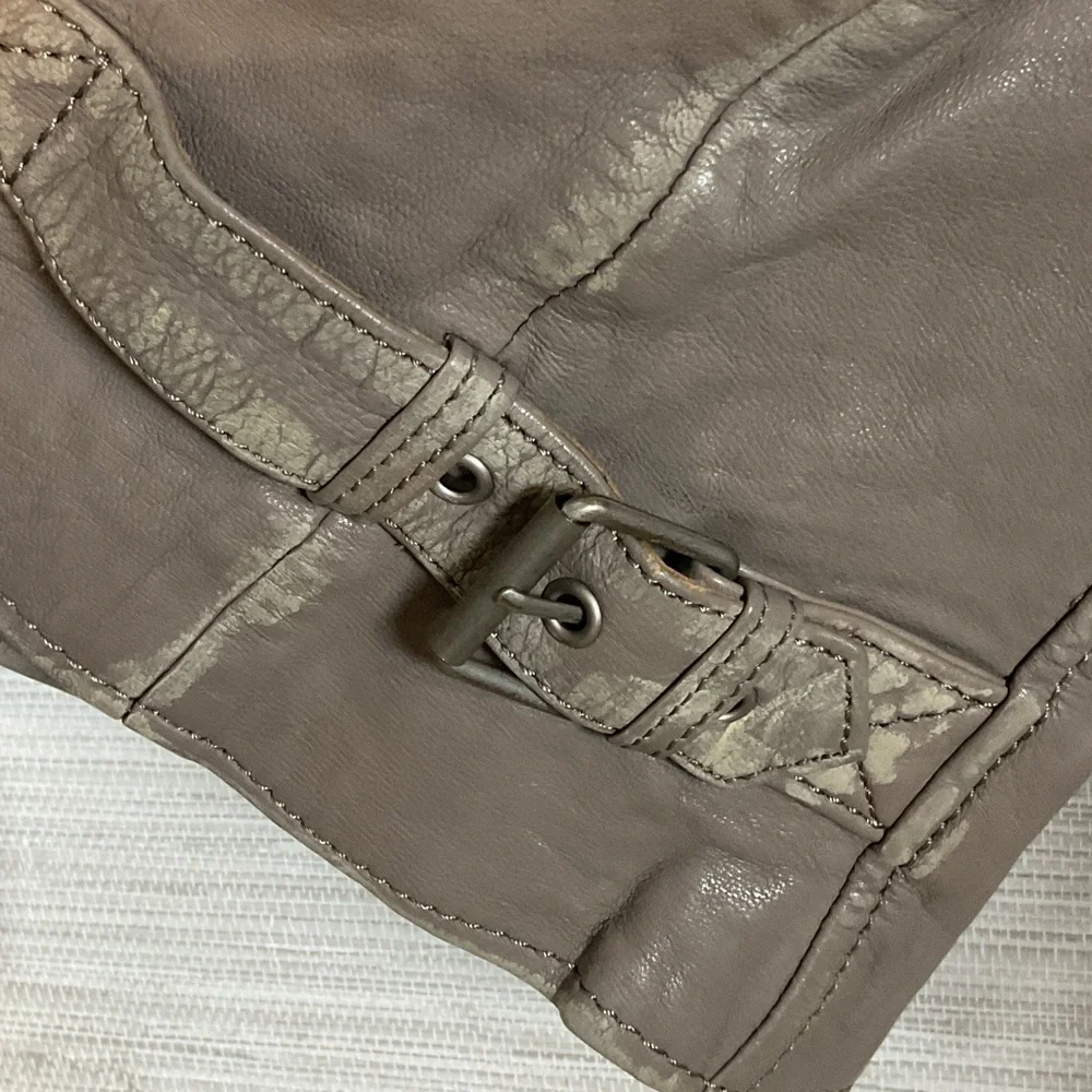 Women's Mauritius Sofia RF Lambskin Leather Biker Moto Jacket Distressed Grey 8 - Picture 6 of 16